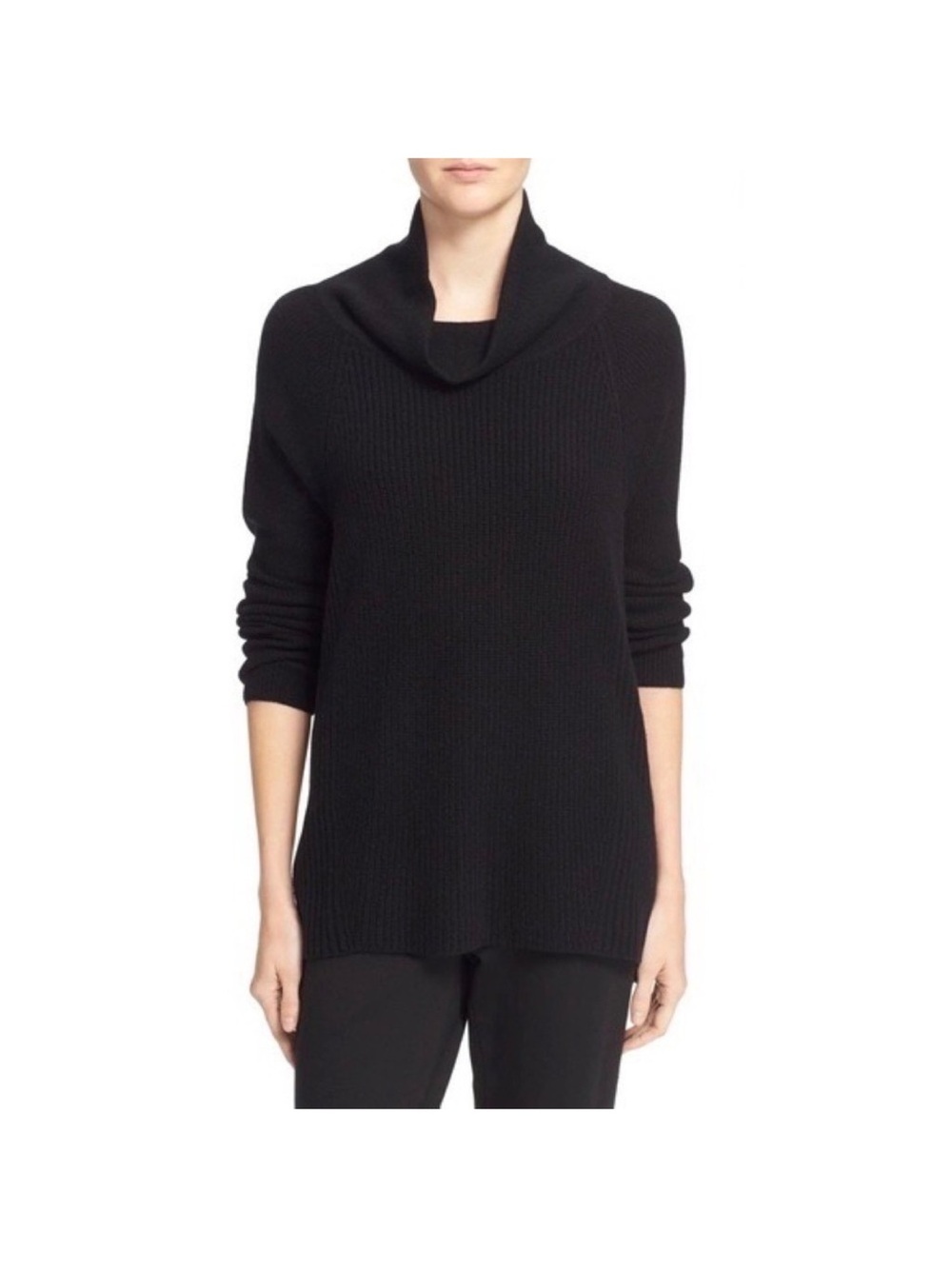 Vince Black Cowlneck Ribbed Sweater side zipper medium